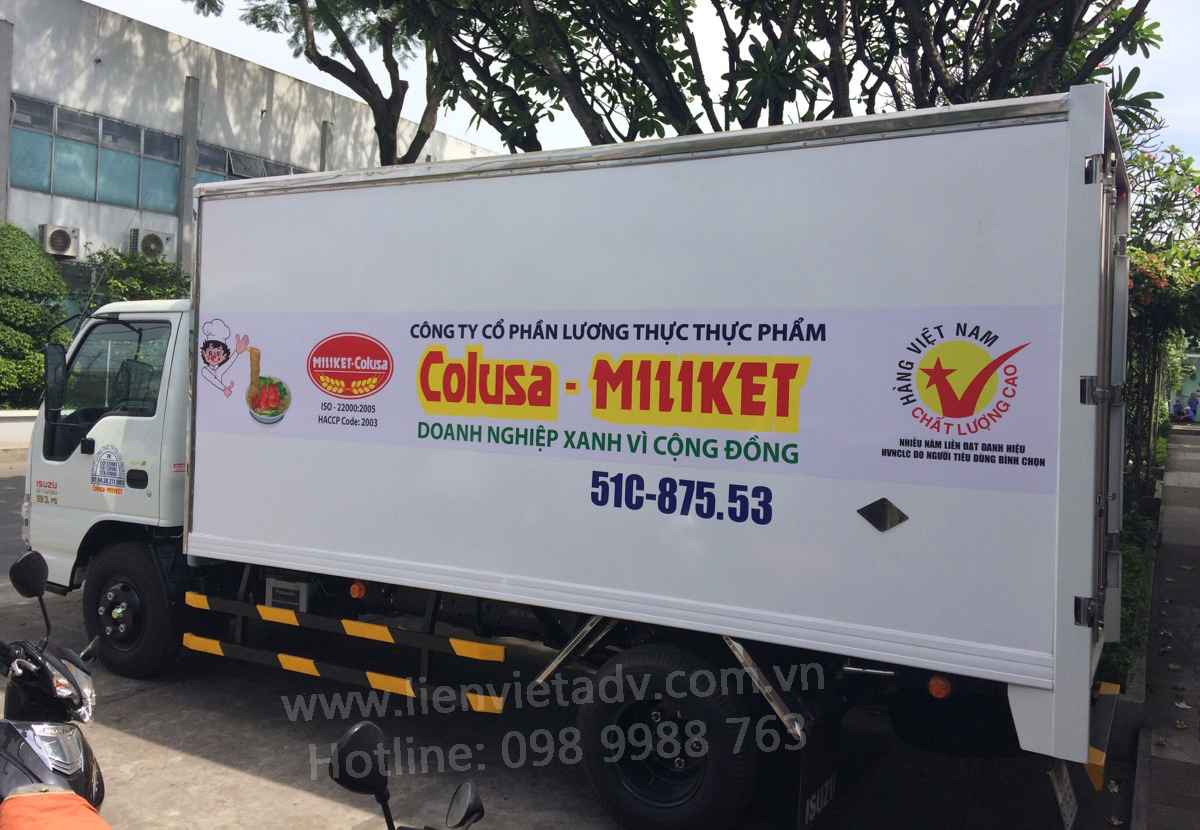 Dán quảng cáo trên hệ thống xe tải của Cty Colusa-Miliket